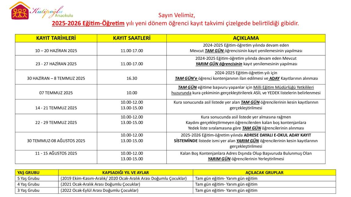 2025 - 2026 EĞİTİM ÖĞRETİM YILI KAYITLARIMIZ BAŞLIYOR